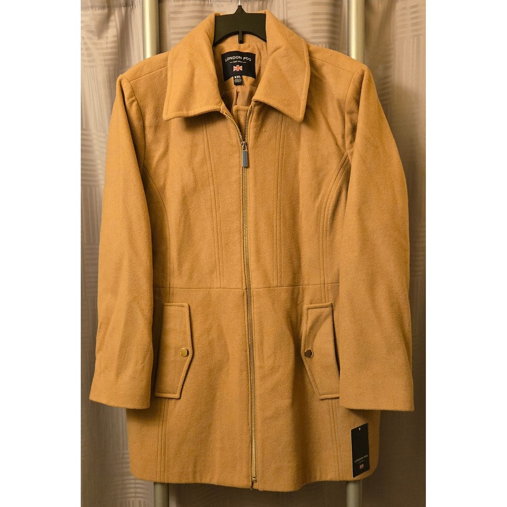London Fog Womens Camel Wool Blend Zip Front Car Coat XXL Tan New With Tags